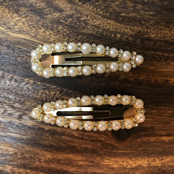 Faux Pearl/Rhinestone Embellished Snap Clip Set TD - Picture 1 of 3